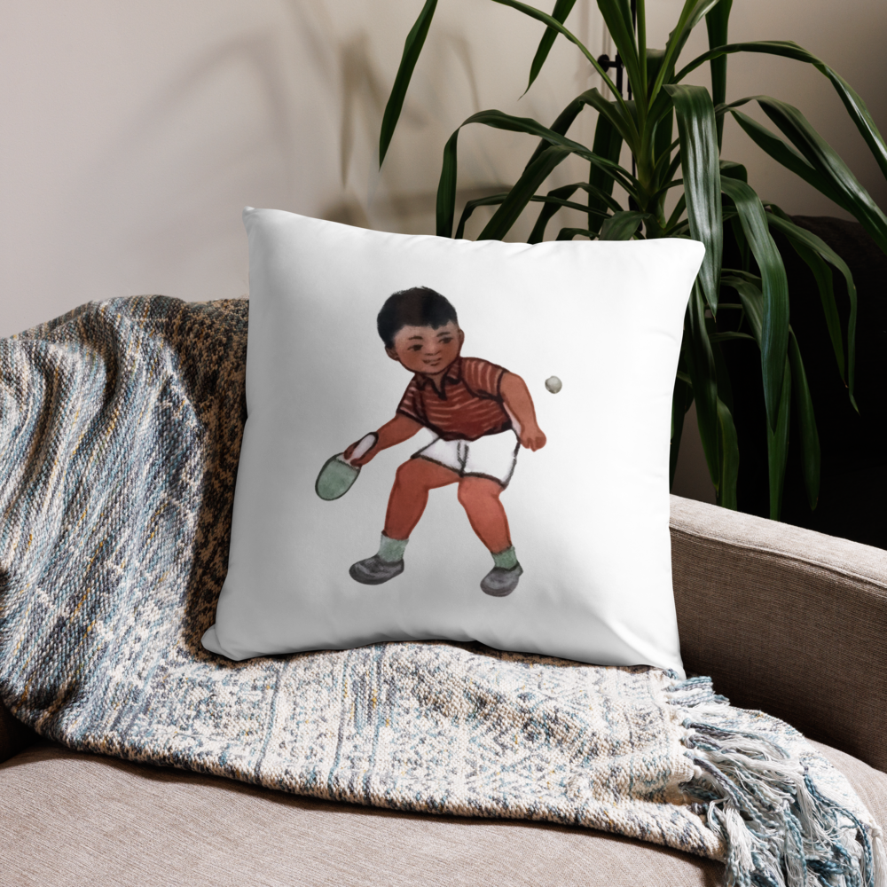 Singaporean Boy Playing Table Tennis Cushion