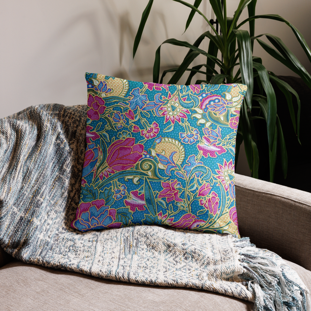 malaysian turquoise batik cushion