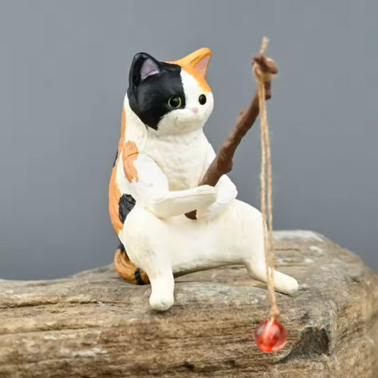 Japanese Gashapon Orange, Black and White Fishing Kitty Cat 🇬🇧 UK delivery ONLY