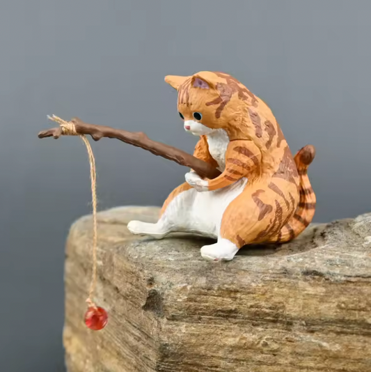 Japanese Gashapon Stripy Orange Fishing Kitty Cat 🇬🇧 UK delivery ONLY